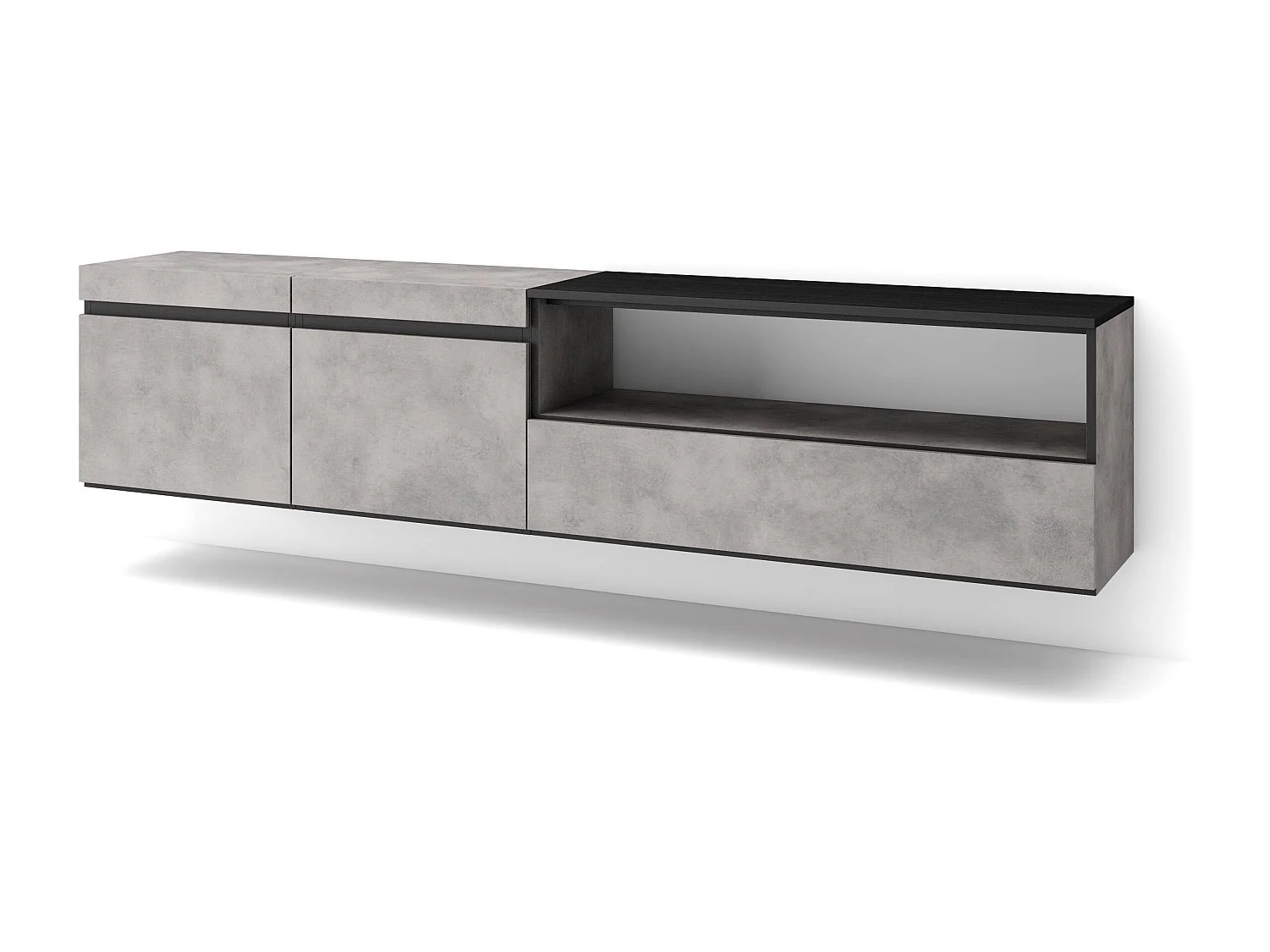 TV-Meubel, Lowboard, 200x35x45cm, Voor tv's tot 80", Hangend, Cement