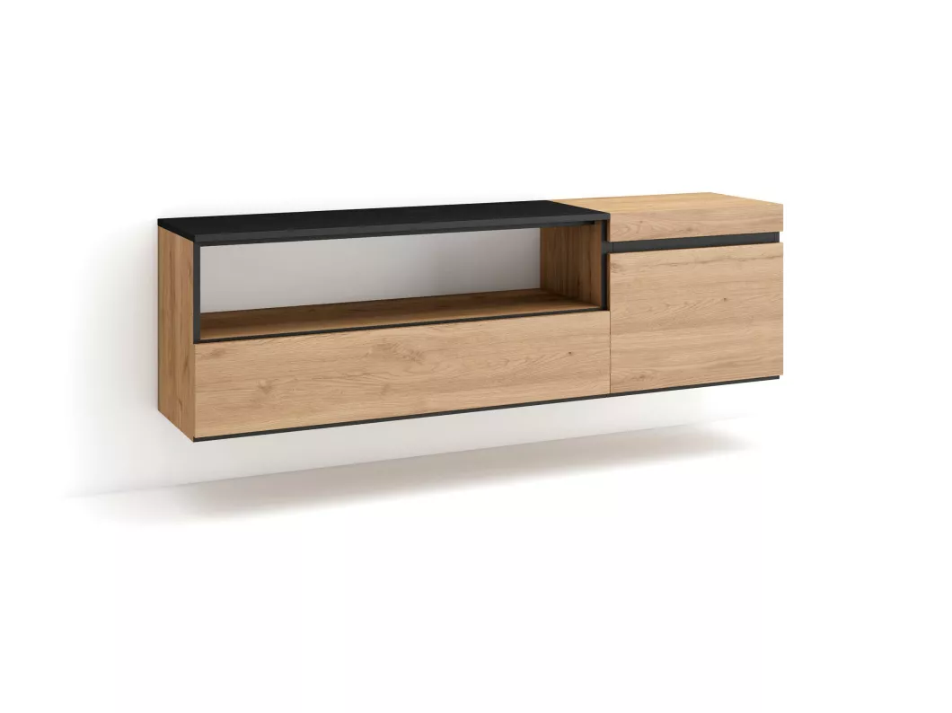 Kauf Unique TV-Schrank, Lowboard, 150x45x35cm, Für TV-Geräte bis zu 65", Hängend, Eiche Schwarz