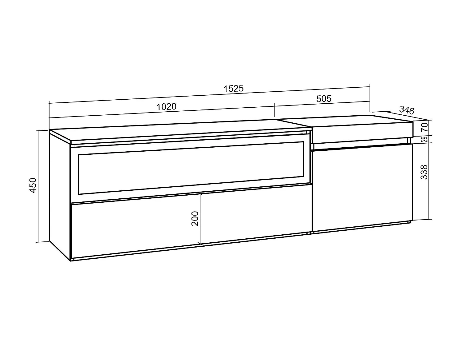 TV-Meubel, Lowboard, 150x35x45cm, Voor tv's tot 65", Elektrische haard, Hangend, Zwart