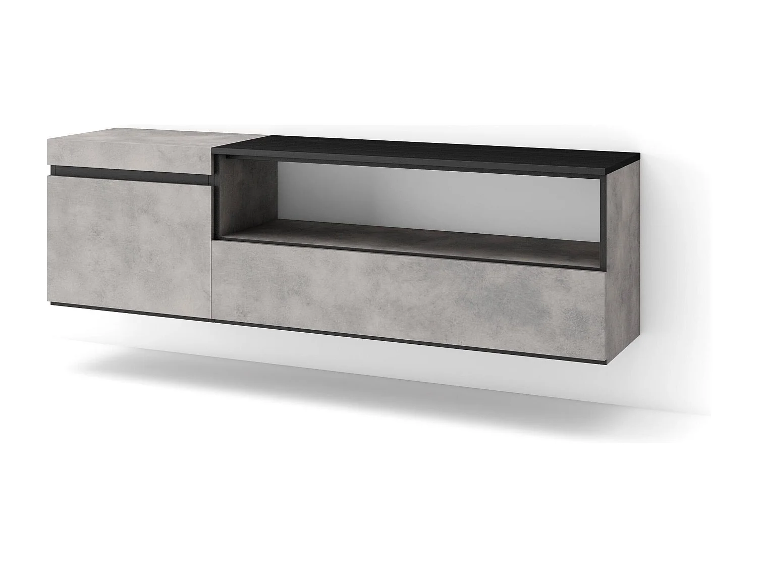 TV-Schrank, Lowboard, 150x35x45cm, Für TV-Geräte bis zu 65", Hängend, Zement