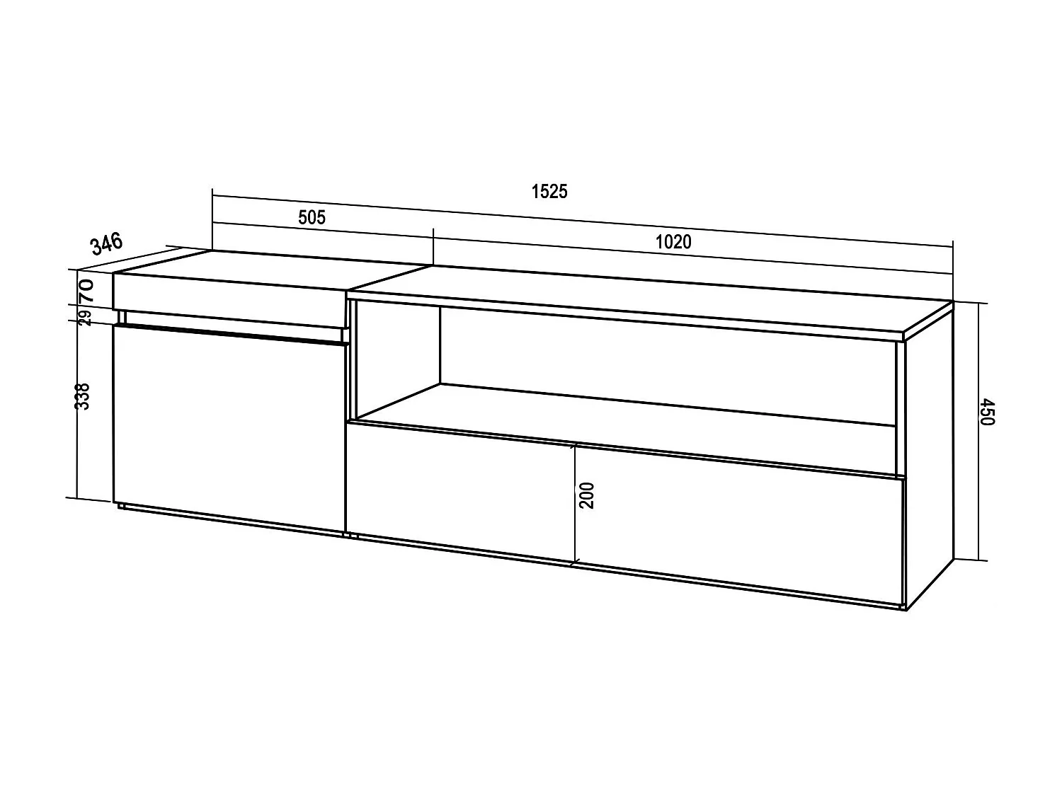TV-Schrank, Lowboard, 150x35x45cm, Für TV-Geräte bis zu 65", Hängend, Zement