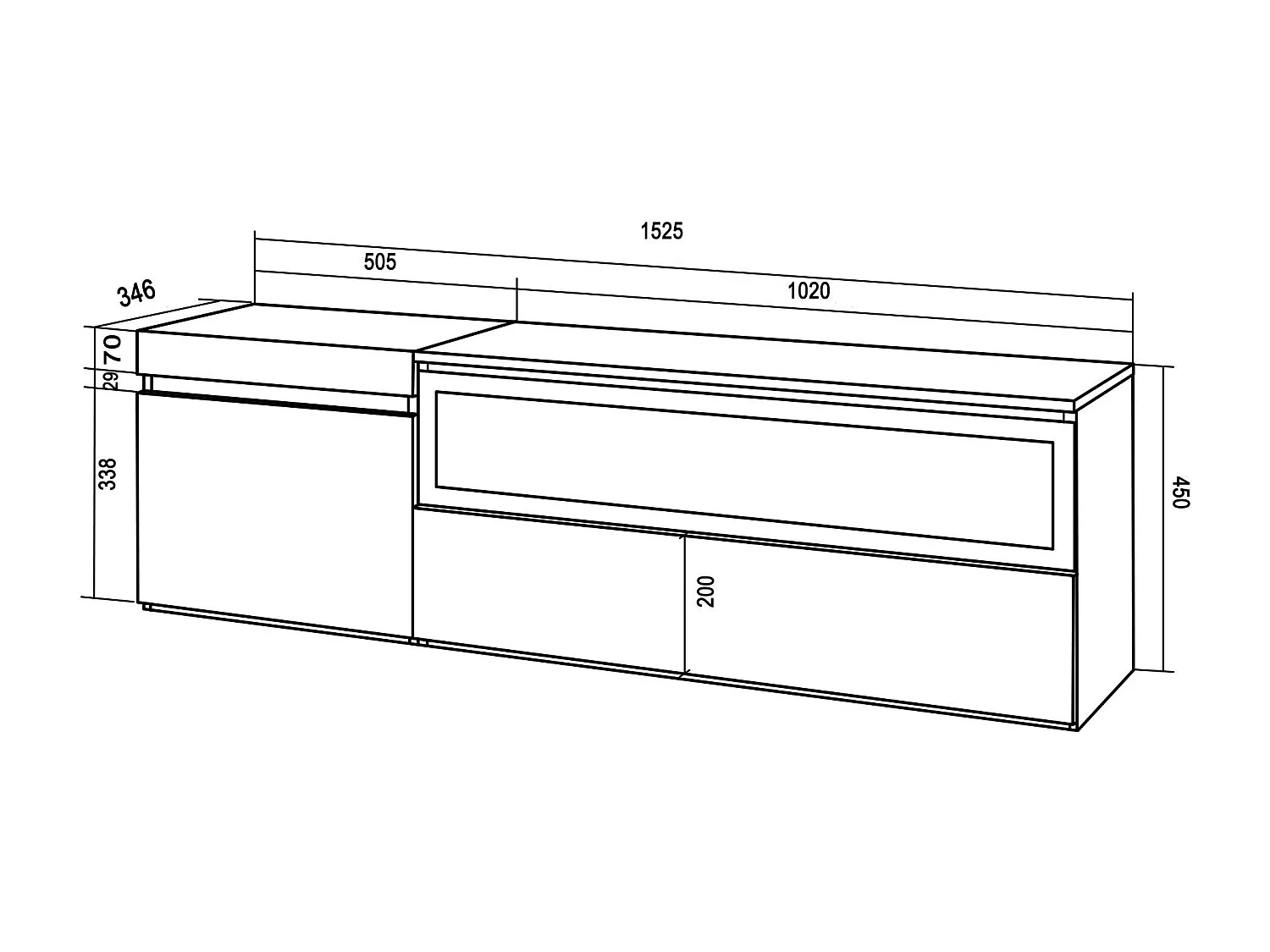 Meuble TV, Banc Télé, 150x35x45cm, Pour les TV jusqu'à 65", Cheminée électrique, Suspendu, Mural, Ciment