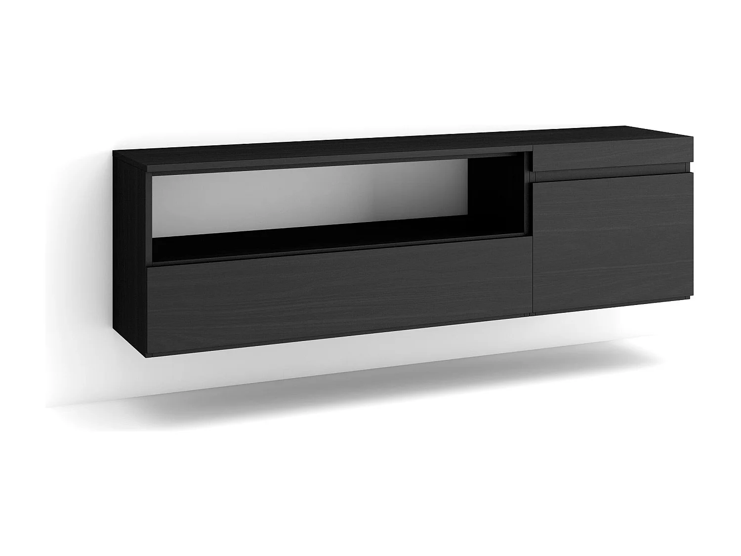 Meuble TV, Banc Télé, 150x35x45cm, Pour les TV jusqu'à 65", Suspendu, Mural, Noir