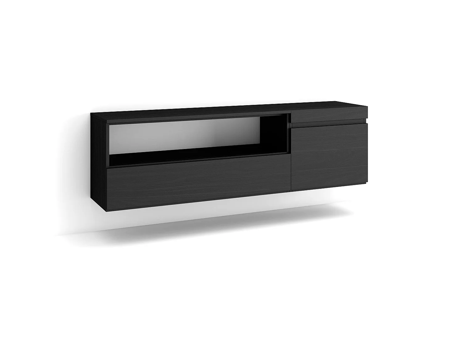 Meuble TV, Banc Télé, 150x35x45cm, Pour les TV jusqu'à 65", Suspendu, Mural, Noir