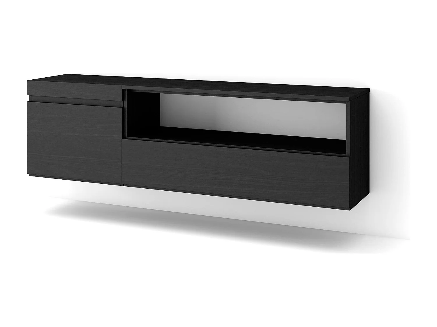 TV-Meubel, Lowboard, 150x35x45cm, Voor tv's tot 65", Hangend, Zwart