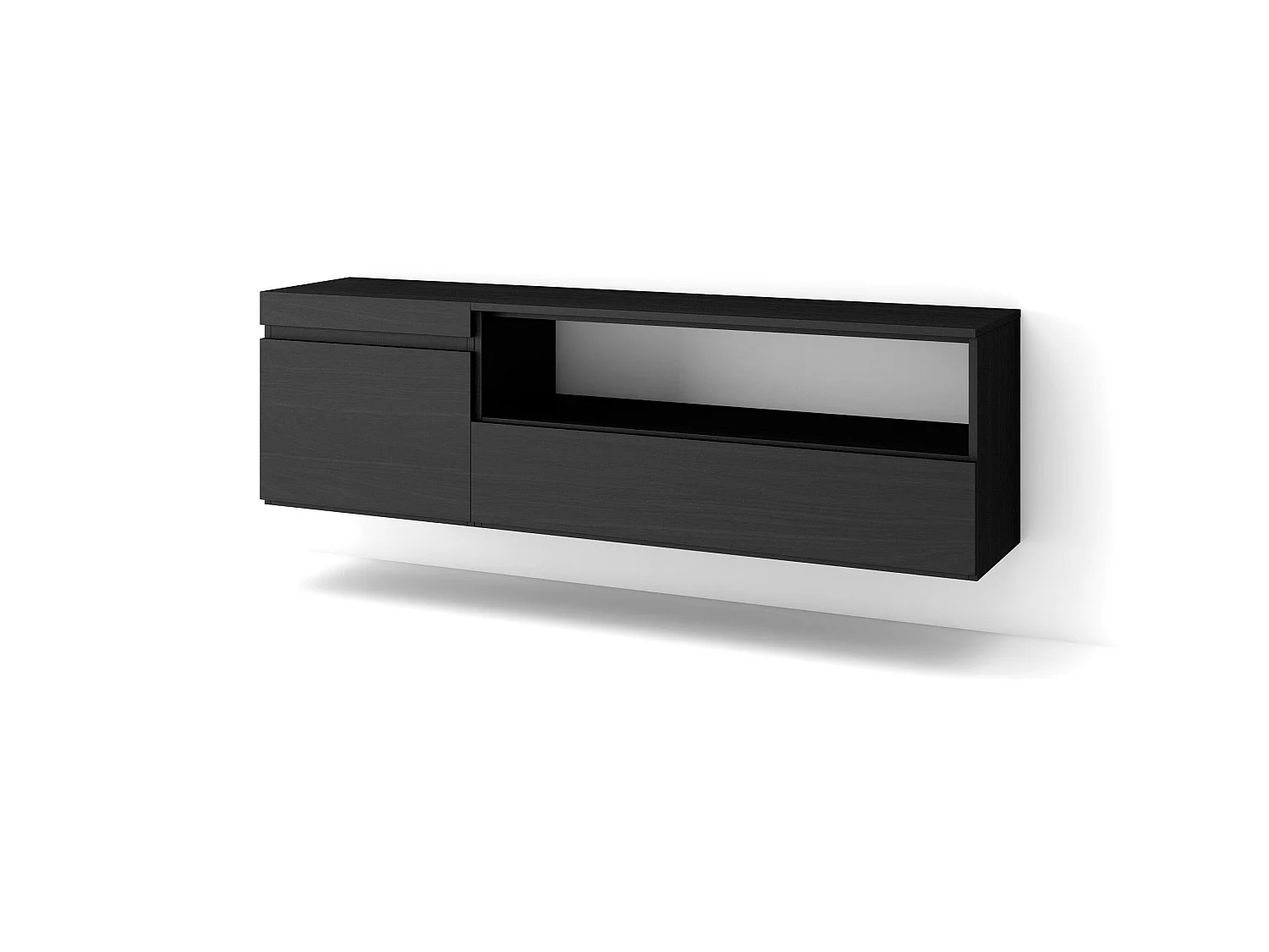 Meuble TV, Banc Télé, 150x35x45cm, Pour les TV jusqu'à 65", Suspendu, Mural, Noir