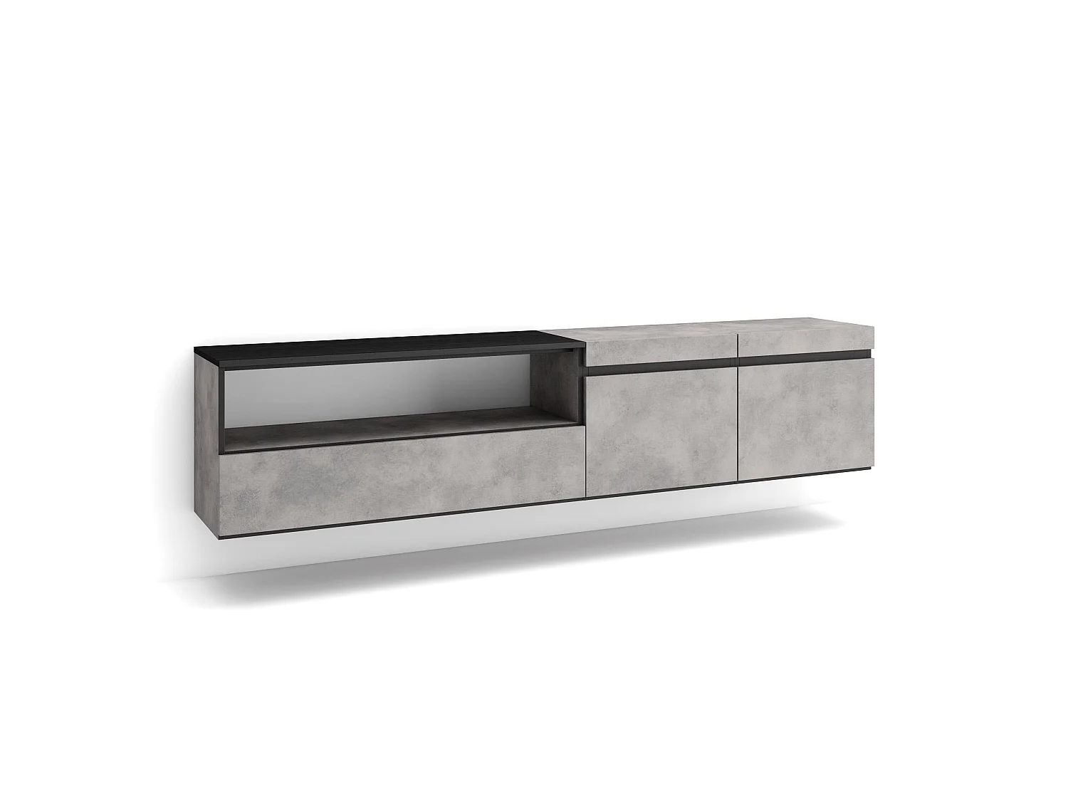 TV-Meubel, Lowboard, 200x35x45cm, Voor tv's tot 80", Hangend, Cement