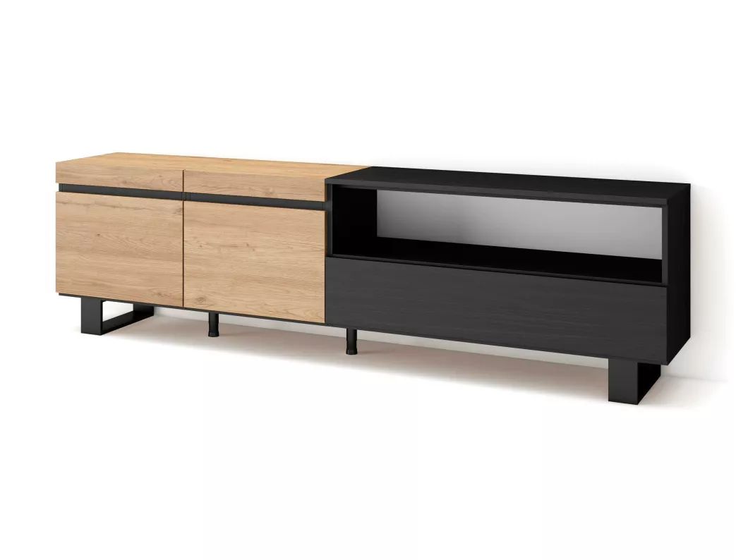 Kauf Unique TV-Schrank, Lowboard, 200x57x35cm, Für TV-Geräte bis zu 80", Industriedesign, Eiche Schwarz