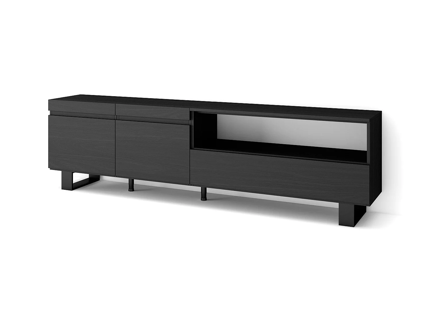 Meuble TV, Banc Télé, 200x35x57cm, Pour les TV jusqu'à 80", Design industriel, Noir