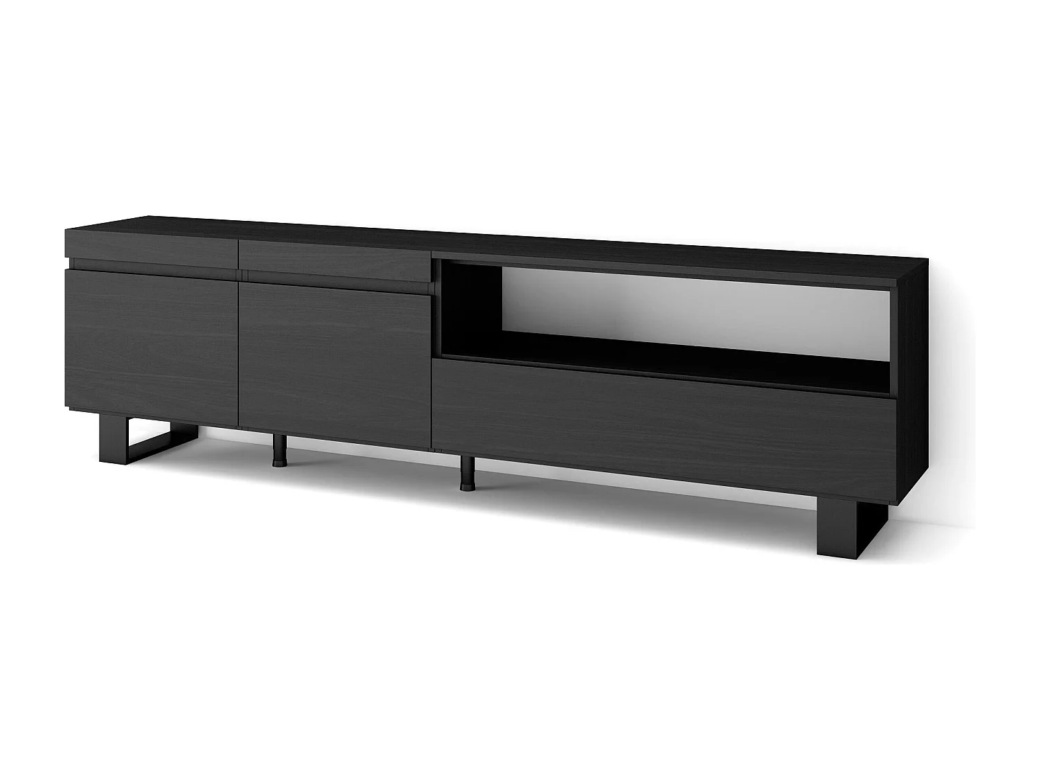 Meuble TV, Banc Télé, 200x35x57cm, Pour les TV jusqu'à 80", Design industriel, Noir