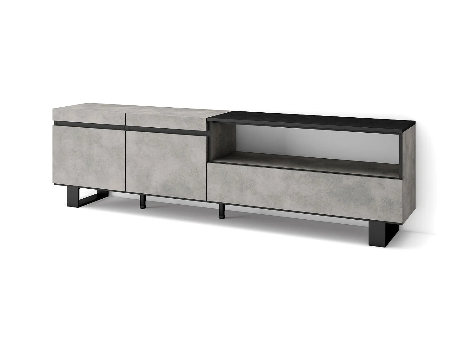 Meuble TV, Banc Télé, 200x35x57cm, Pour les TV jusqu'à 80", Design industriel, Ciment