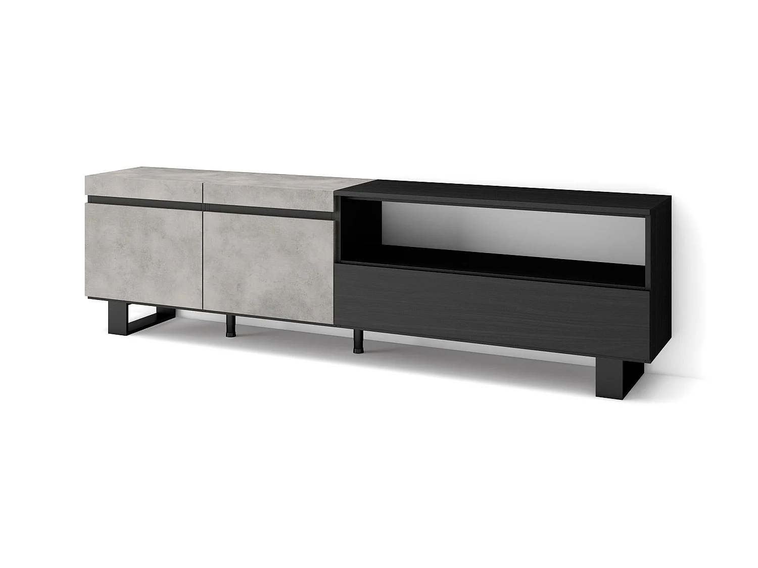 Meuble TV, Banc Télé, 200x35x57cm, Pour les TV jusqu'à 80", Design industriel, Ciment