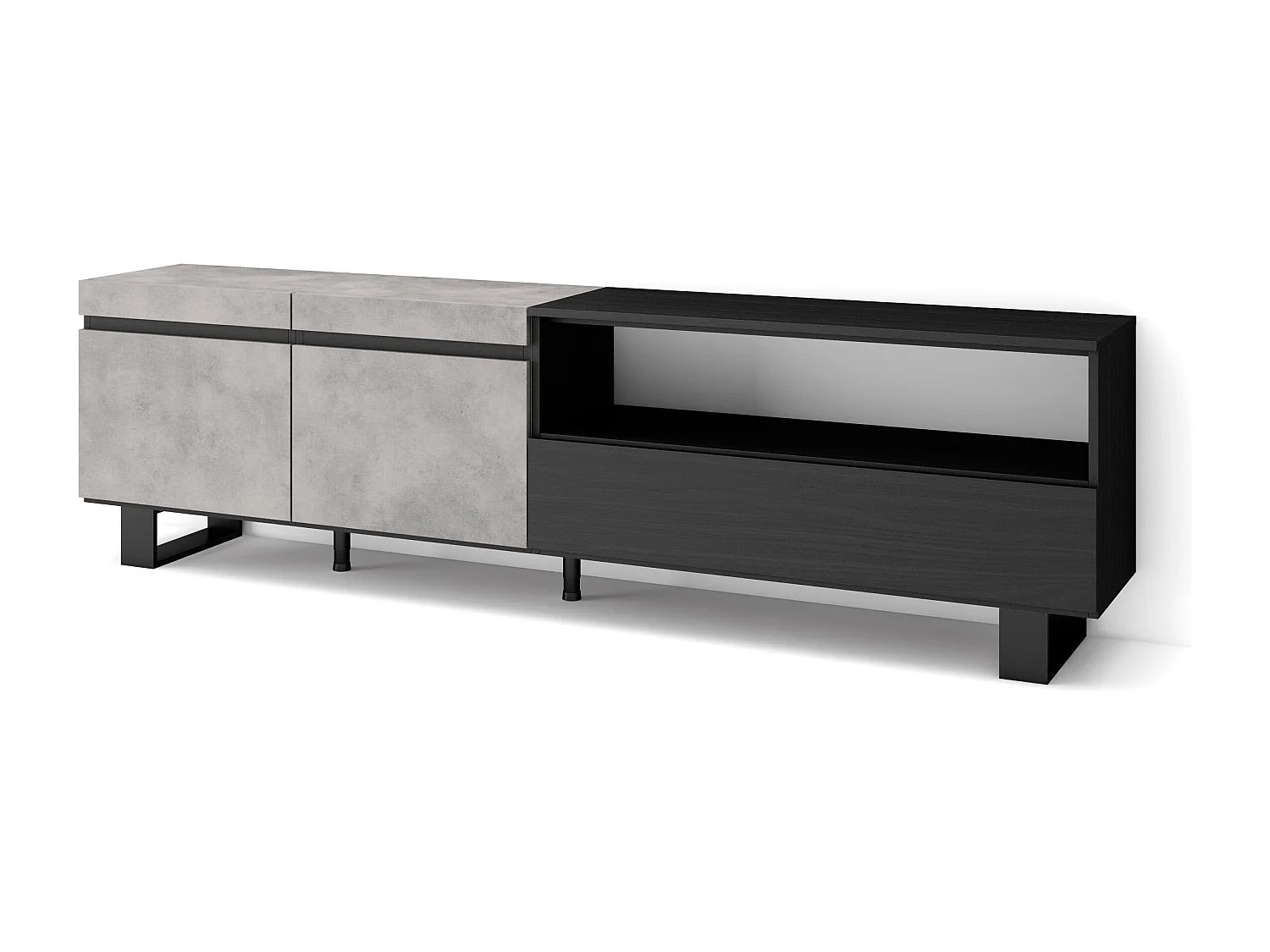 TV-Meubel, Lowboard, 200x35x57cm, Voor tv's tot 80", Industrieel design, Cement