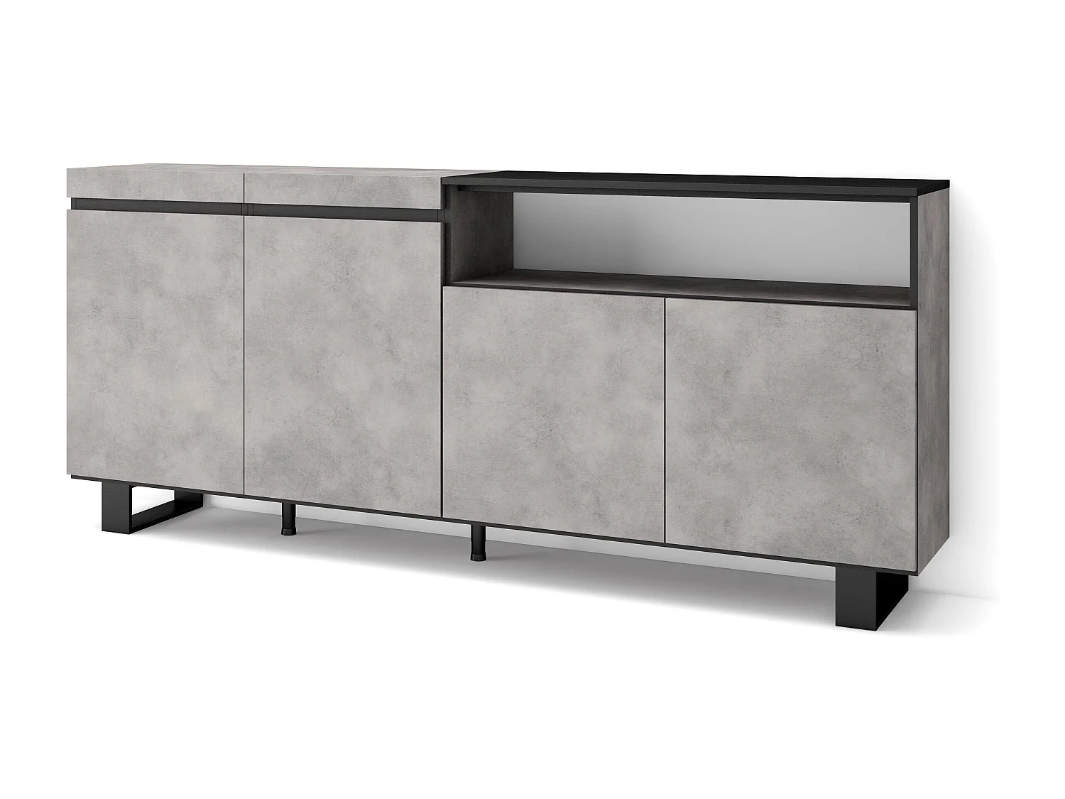 Credenza, Mobile, Cucina, 200x35x87cm, 4 Porte, Design industriale, Cemento