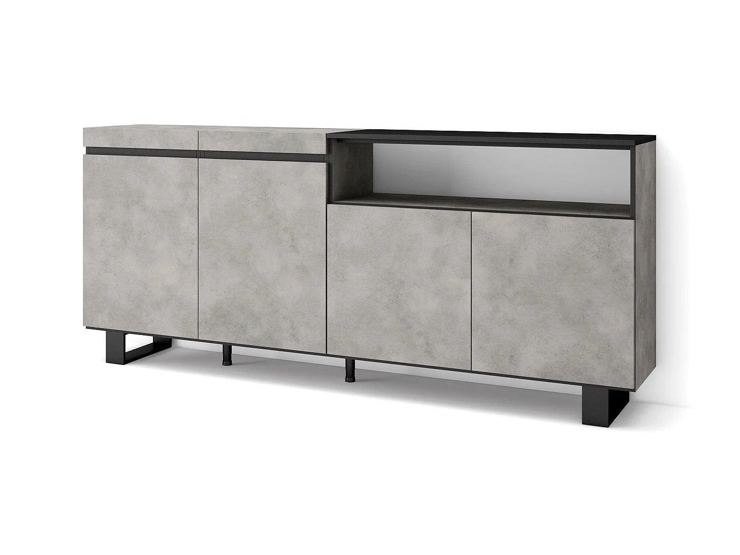 Buffet salon et cuisine, 200x35x87cm, 4 Portes, Design industriel, Ciment
