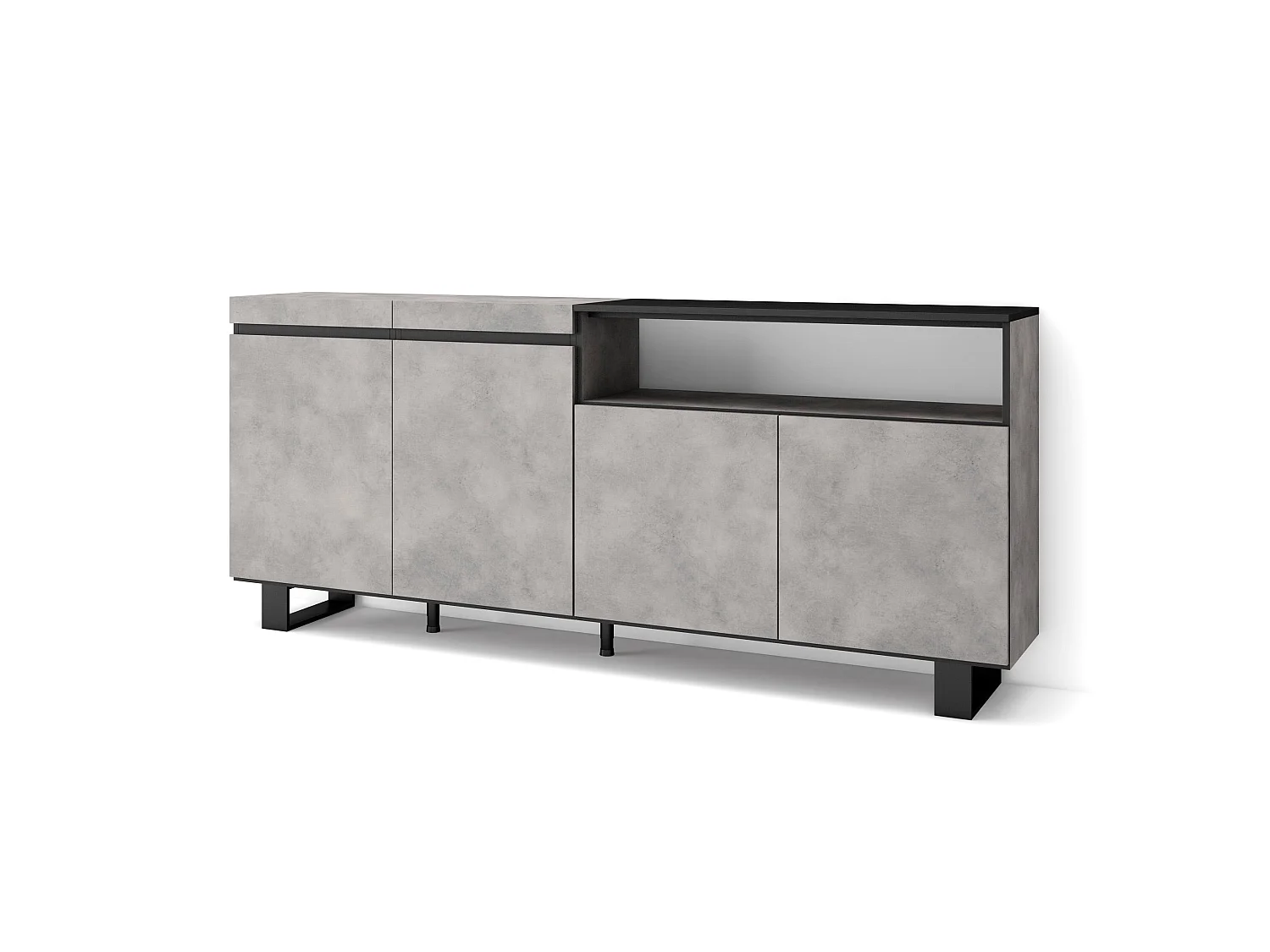 Buffet salon et cuisine, 200x35x87cm, 4 Portes, Design industriel, Ciment