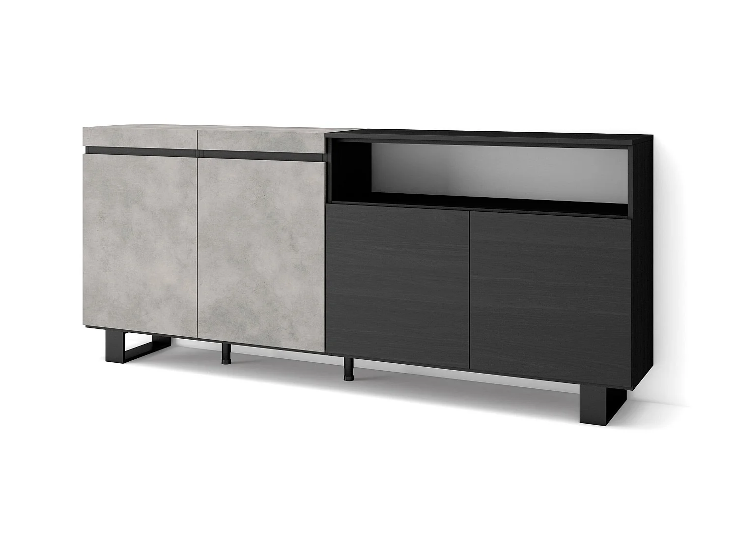 Buffet salon et cuisine, 200x35x87cm, 4 Portes, Design industriel, Ciment