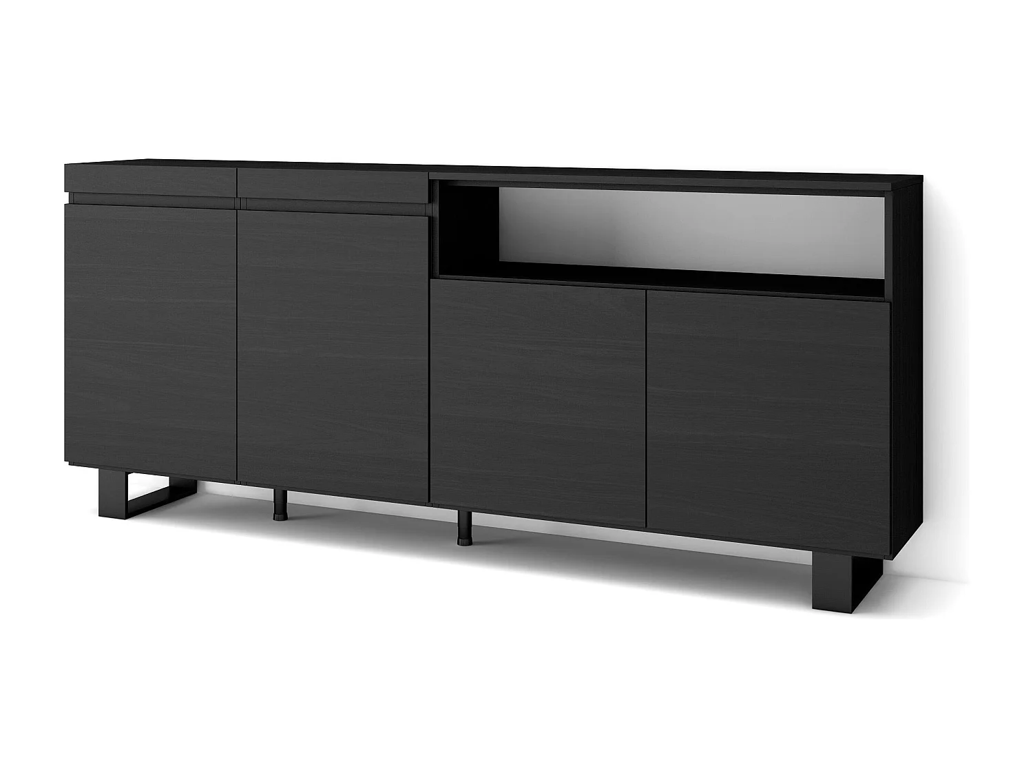 Buffet salon et cuisine, 200x35x87cm, 4 Portes, Design industriel, Noir