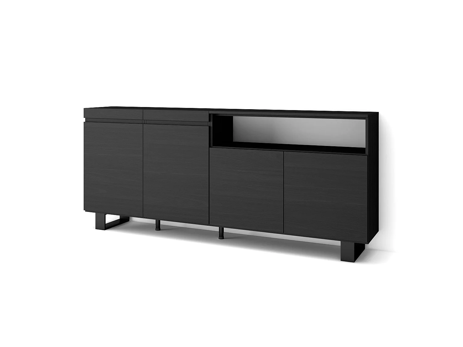 Buffet salon et cuisine, 200x35x87cm, 4 Portes, Design industriel, Noir