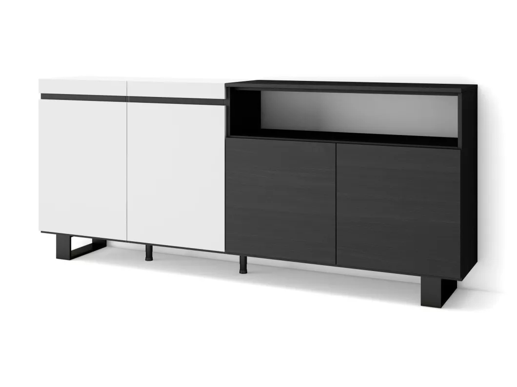 Kauf Unique Sideboard, Highboard, 200x87x35cm, 4 Türen, Industriedesign, Weiß und Schwarz