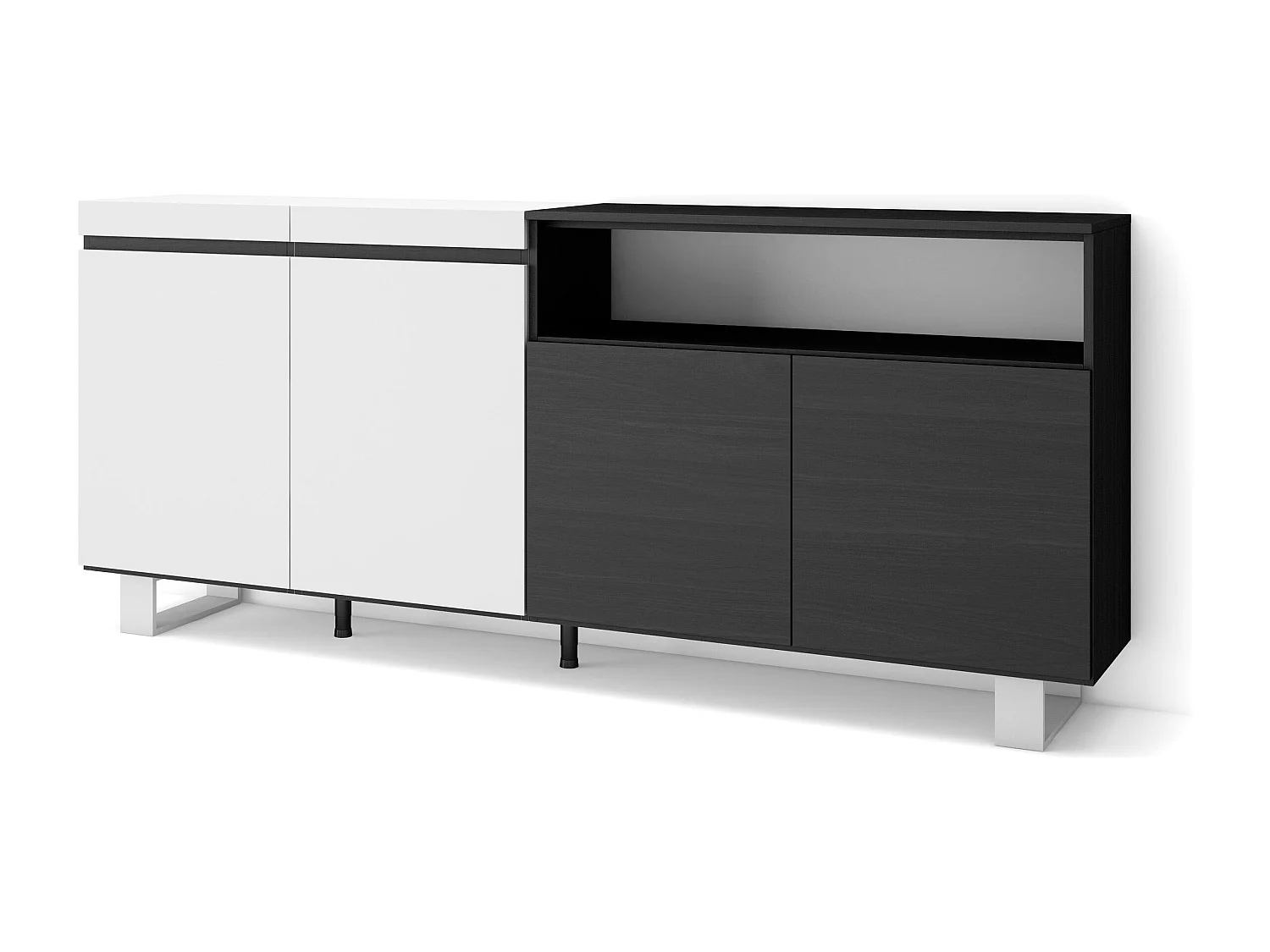 Aparador sala de jantar, 200x35x87cm, 4 Portas, Design industrial, Branco e preto