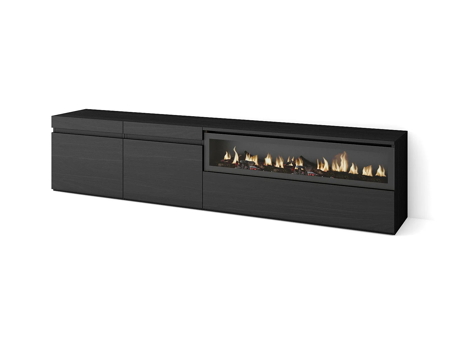 Meuble TV, Banc Télé, 200x35x45cm, Pour les TV jusqu'à 80", Cheminée électrique, Noir