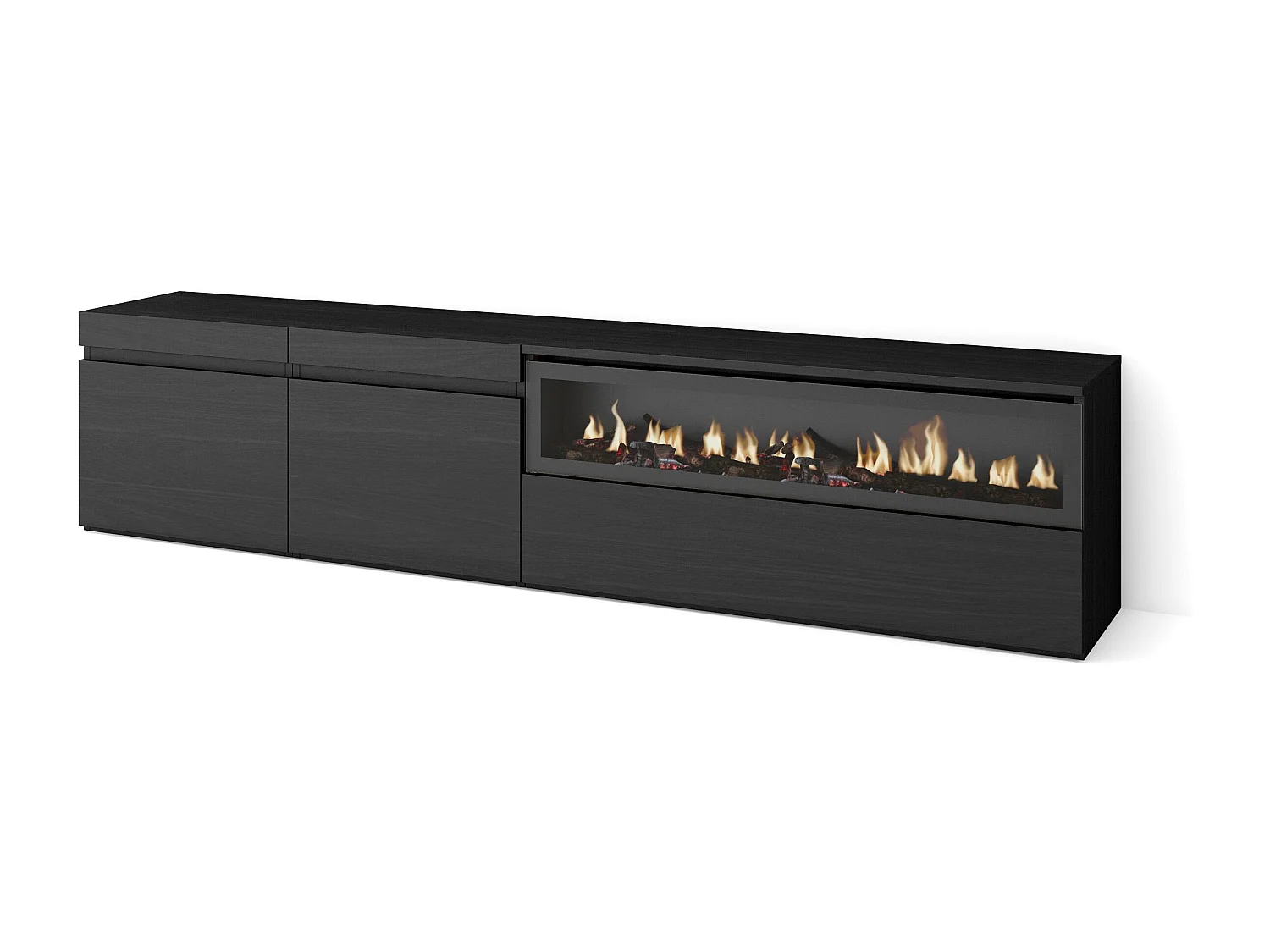 Meuble TV, Banc Télé, 200x35x45cm, Pour les TV jusqu'à 80", Cheminée électrique, Noir