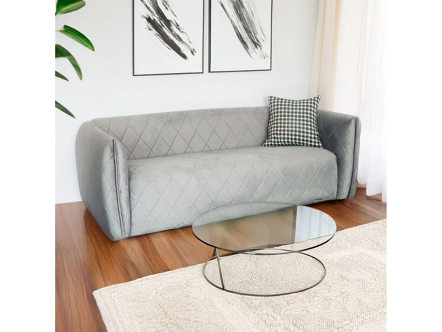 Canapé 3 places moderne revêtement matelassé Losania Velours Gris