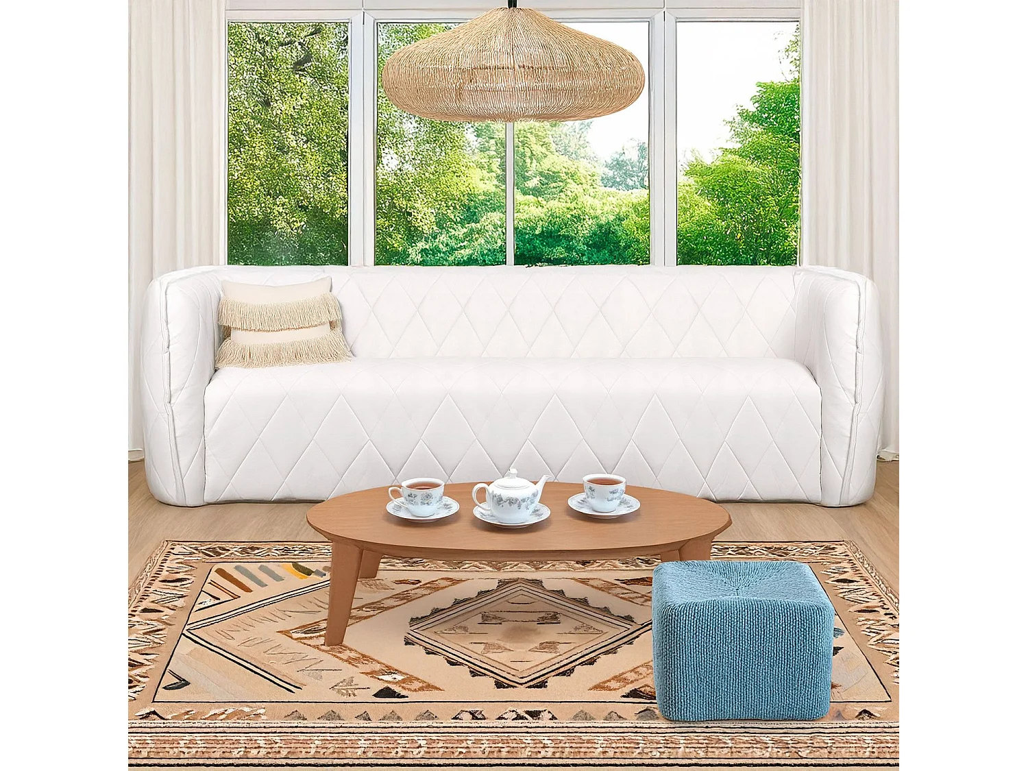 Canapé 3 places moderne revêtement matelassé Losania Simili Blanc