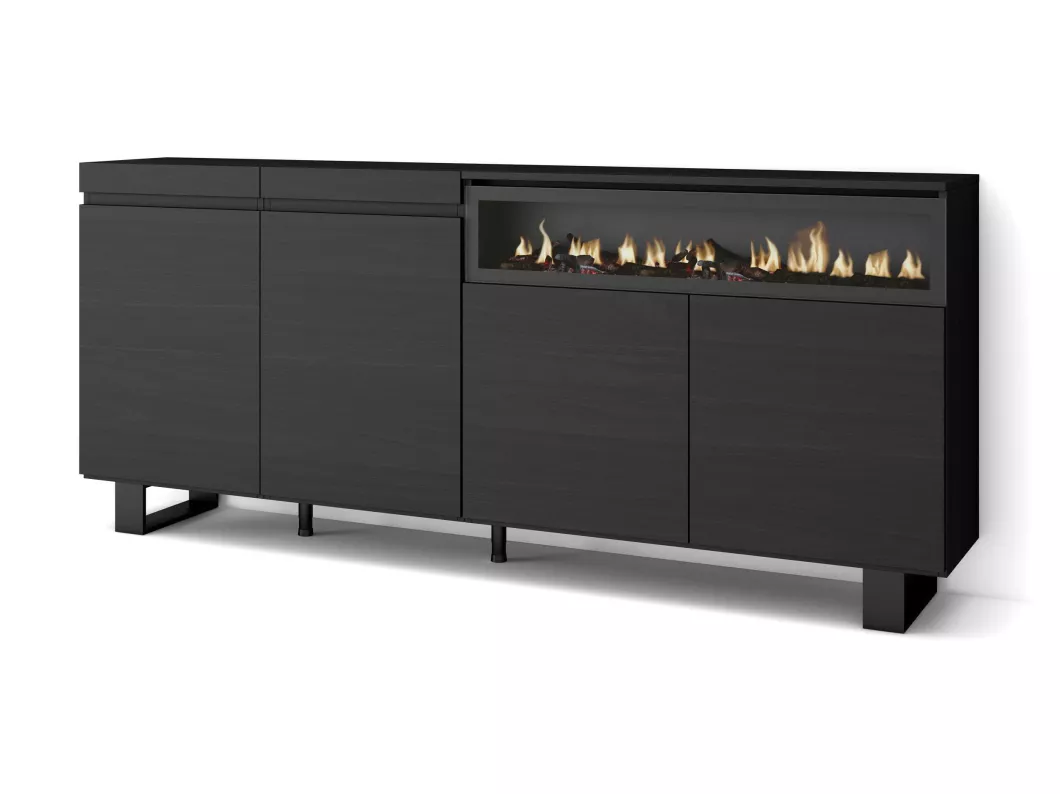 Kauf Unique Sideboard, Highboard, 200x87x35cm, 4 Türen, Elektrokamin. Maße, Industriedesign, Schwarz