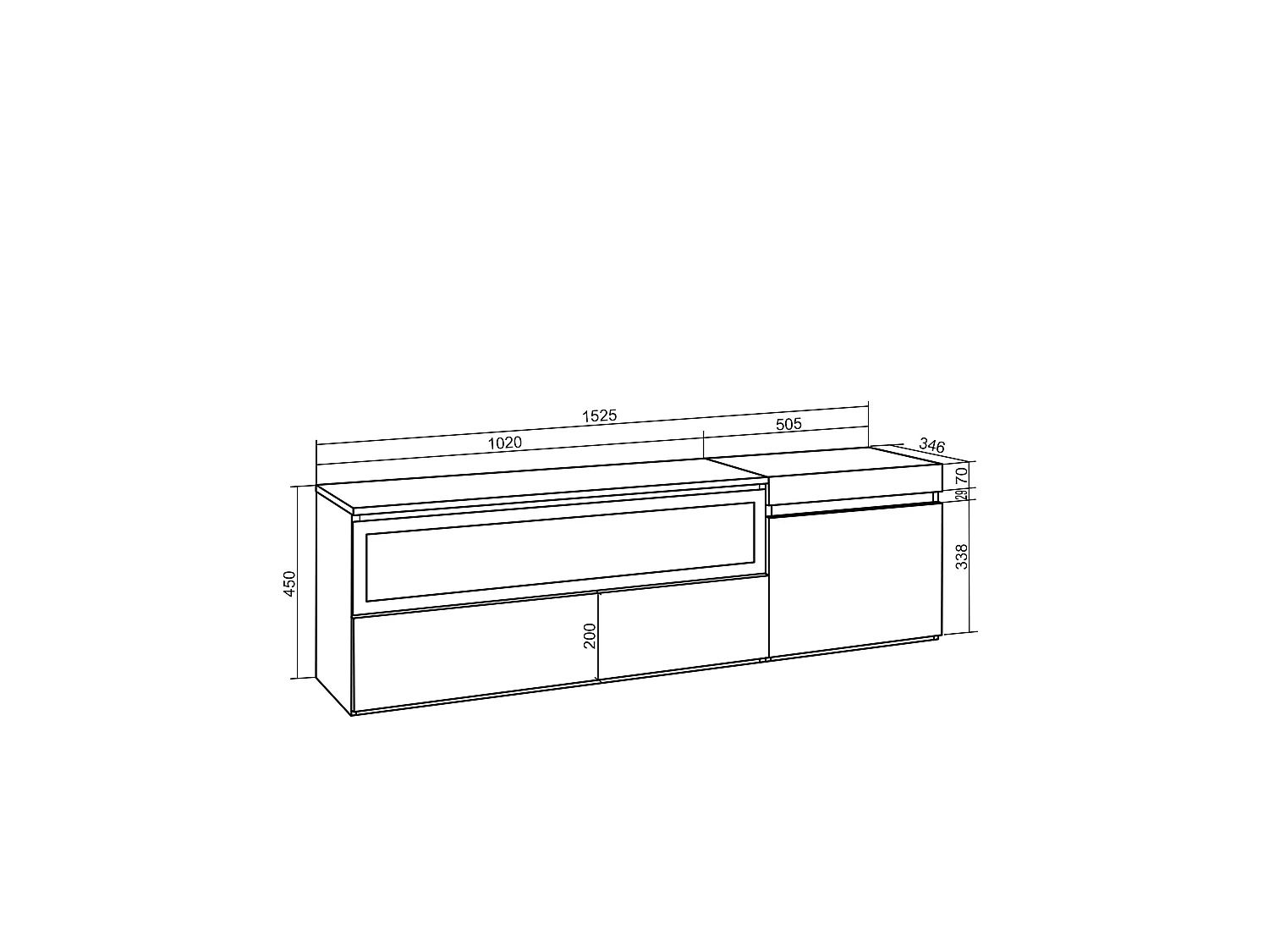 TV-Schrank, Lowboard, 150x35x45cm, Für TV-Geräte bis zu 65", Elektrokamin, Eiche Schwarz