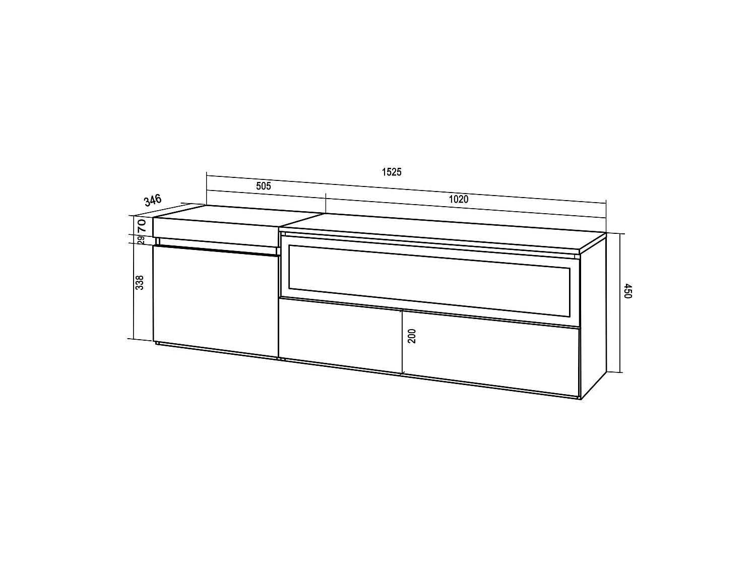 TV-Meubel, Lowboard, 150x35x45cm, Voor tv's tot 65", Elektrische haard, Cement