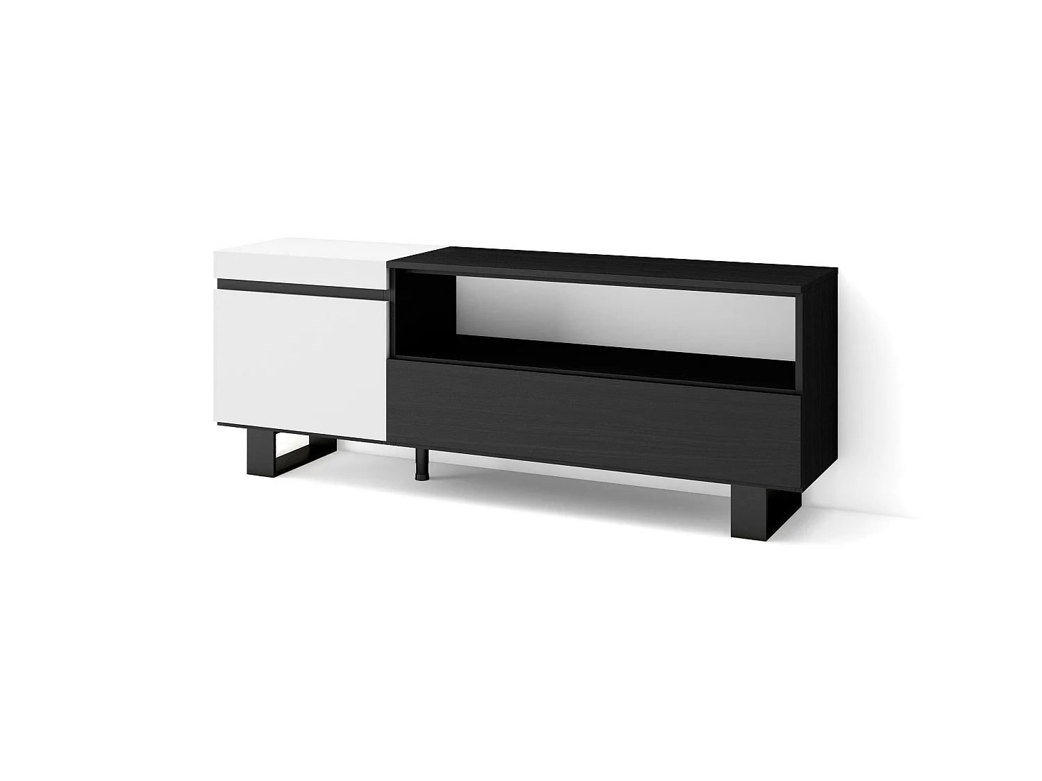Meuble TV, Banc Télé, 150x35x57cm, Pour les TV jusqu'à 65", Design industriel, Blanc et noir