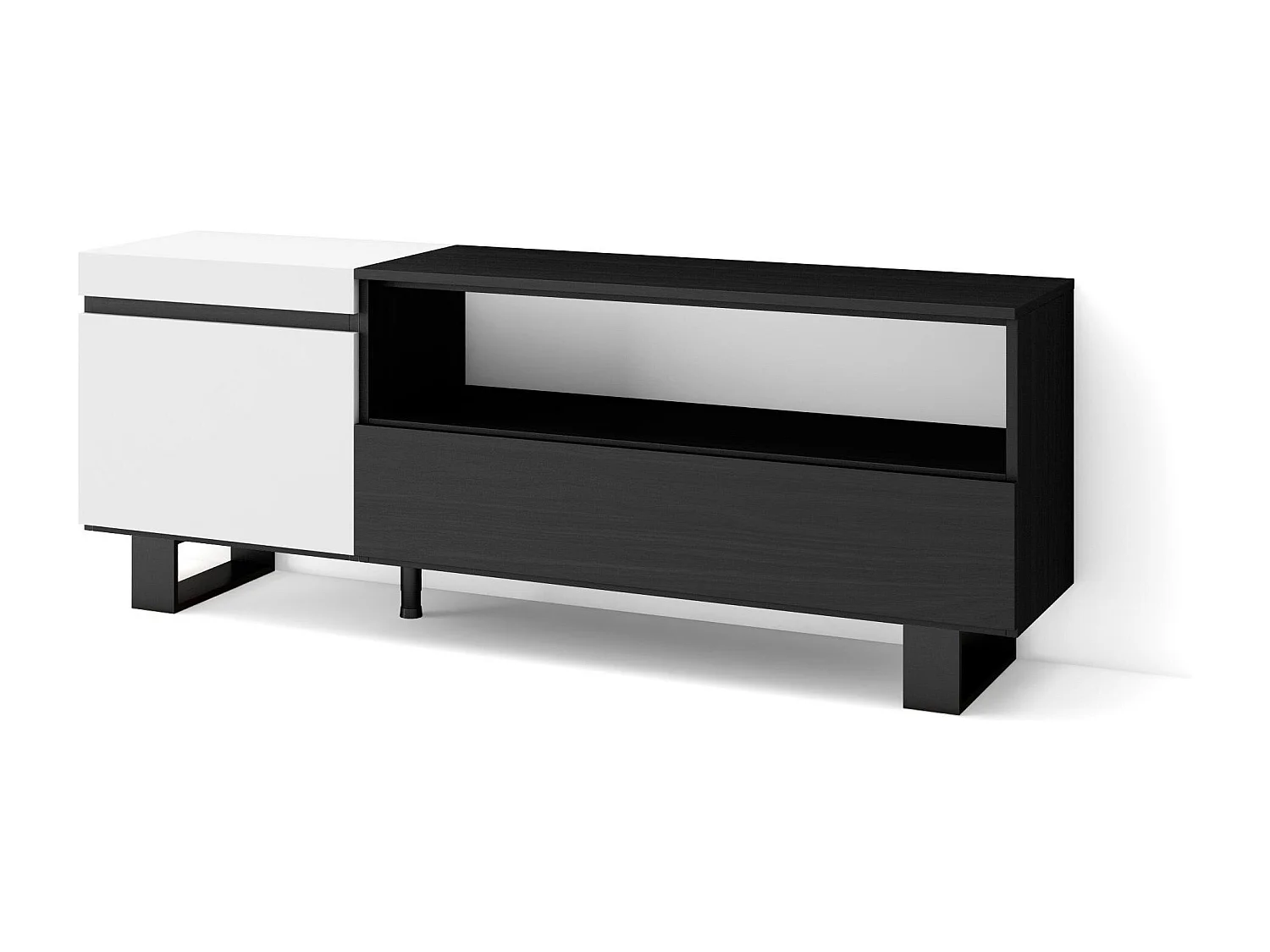 TV-Schrank, Lowboard, 150x35x57cm, Für TV-Geräte bis zu 65", Industriedesign, Weiß und Schwarz