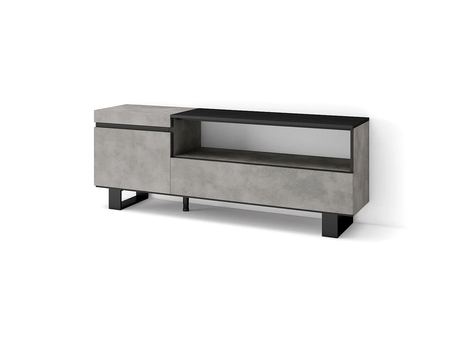 Meuble TV, Banc Télé, 150x35x57cm, Pour les TV jusqu'à 65", Design industriel, Ciment