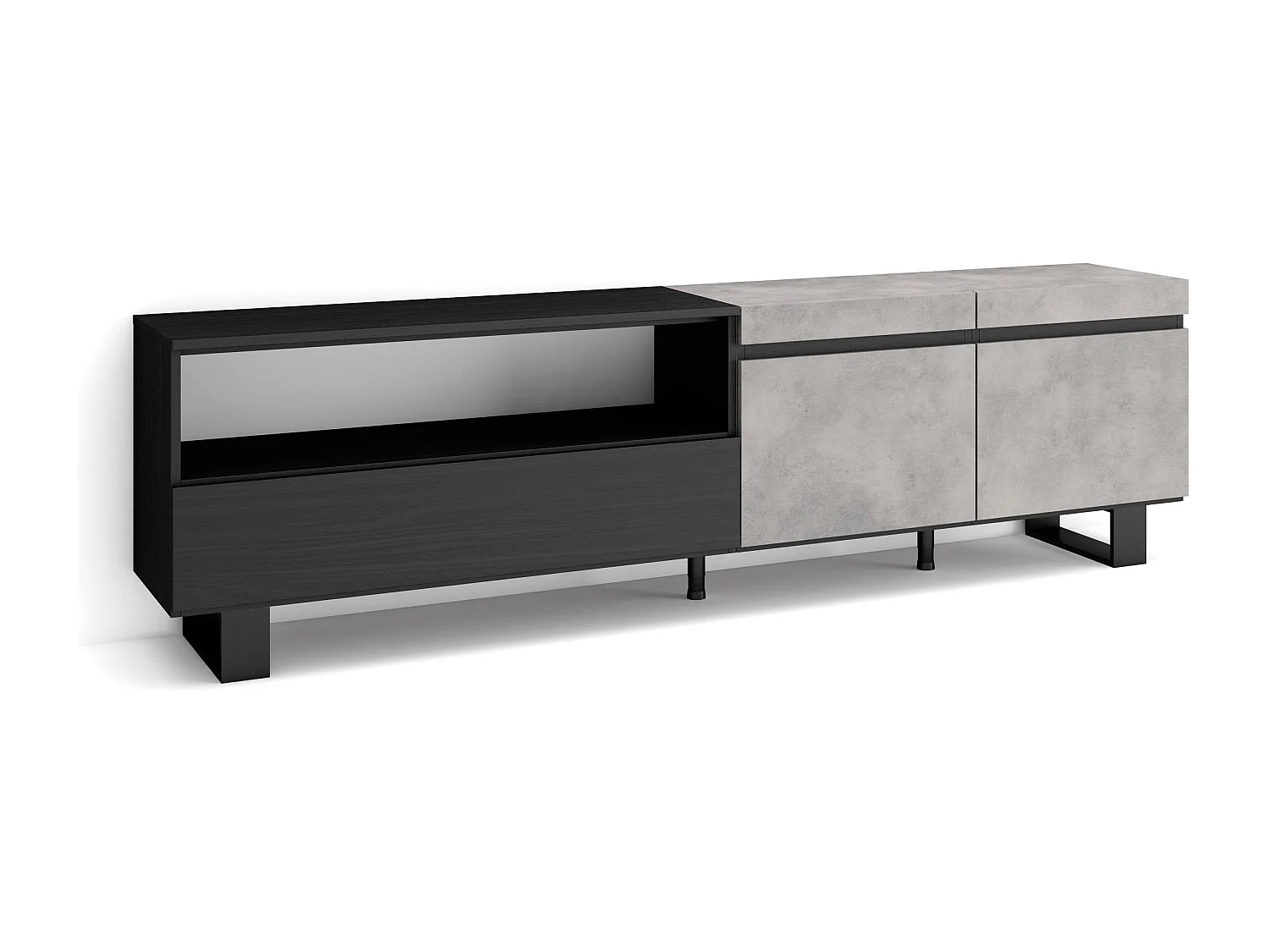 Meuble TV, Banc Télé, 200x35x57cm, Pour les TV jusqu'à 80", Design industriel, Ciment