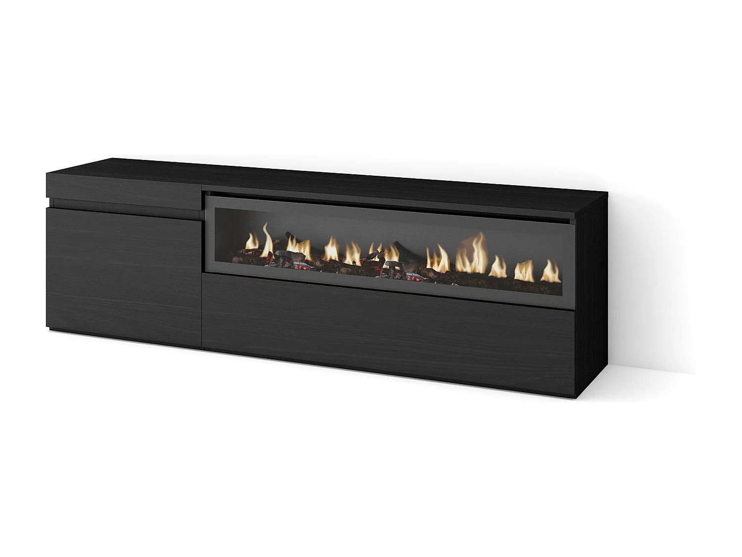 TV-Schrank, Lowboard, 150x35x45cm, Für TV-Geräte bis zu 65", Elektrokamin, Schwarz