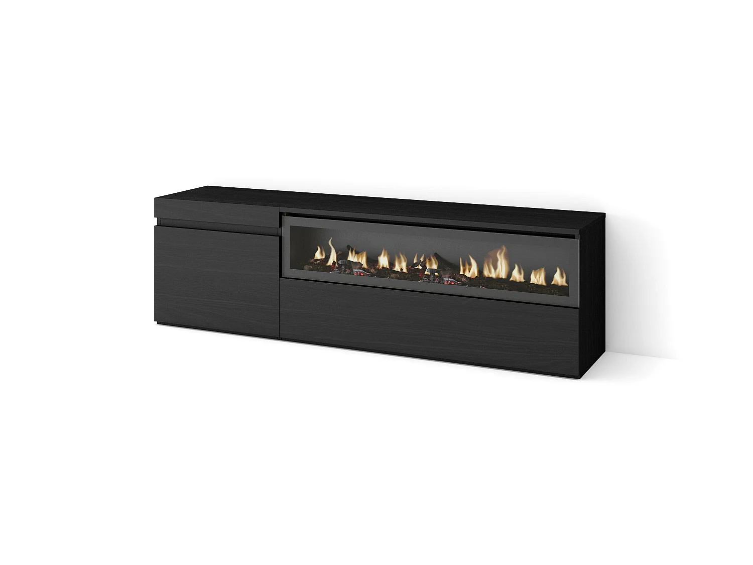 TV-Meubel, Lowboard, 150x35x45cm, Voor tv's tot 65", Elektrische haard, Zwart