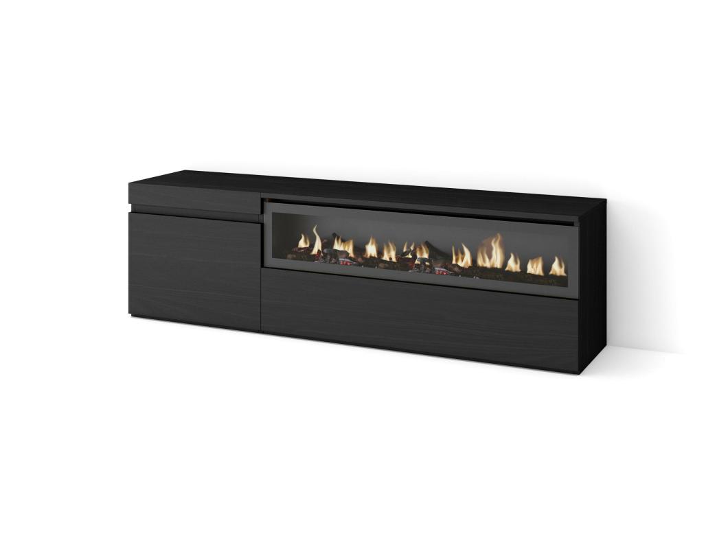 TV-Meubel, Lowboard, 150x45x35cm, Voor tv's tot 65", Elektrische haard, Zwart