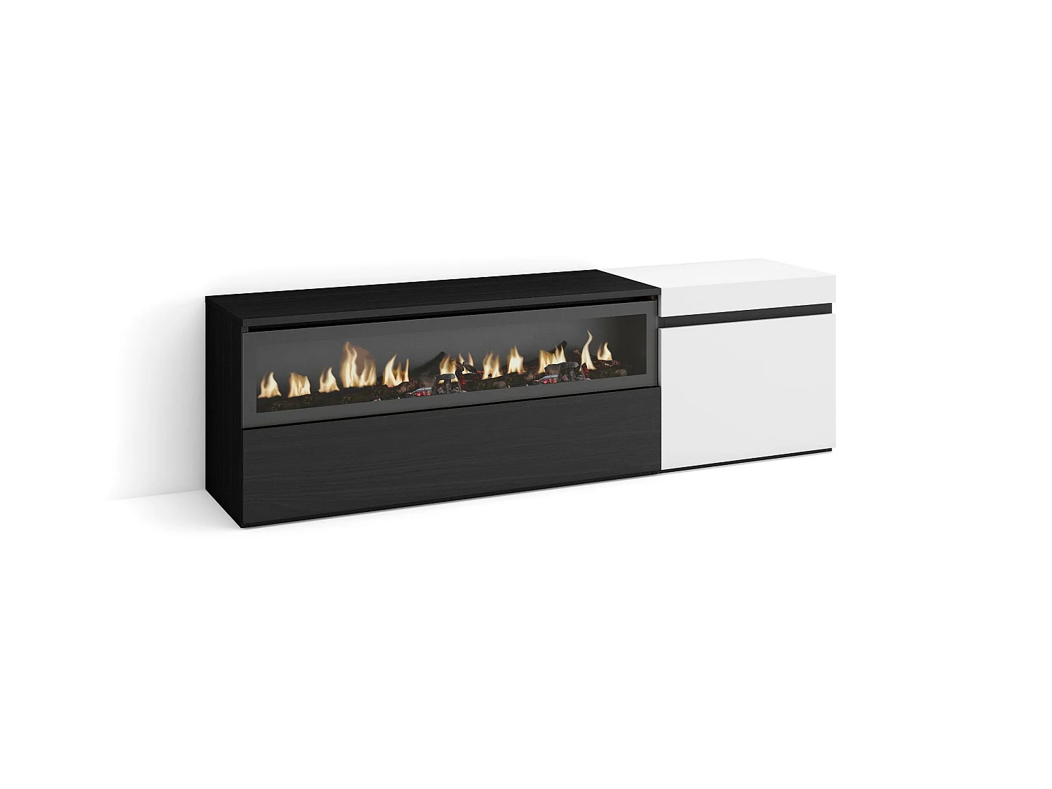 Mobile TV Soggiorno, 150x35x45cm, Per TV fino a 65", Camino elettrico, Bianco e nero