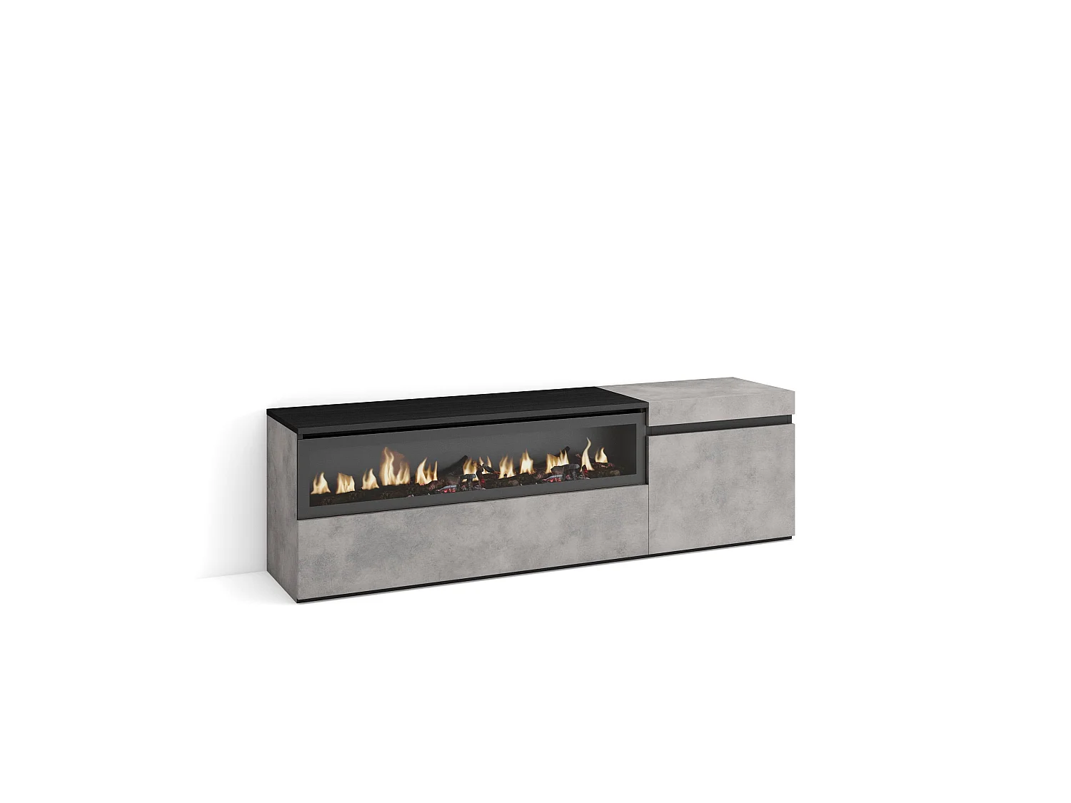 Meuble TV, Banc Télé, 150x35x45cm, Pour les TV jusqu'à 65", Cheminée électrique, Ciment