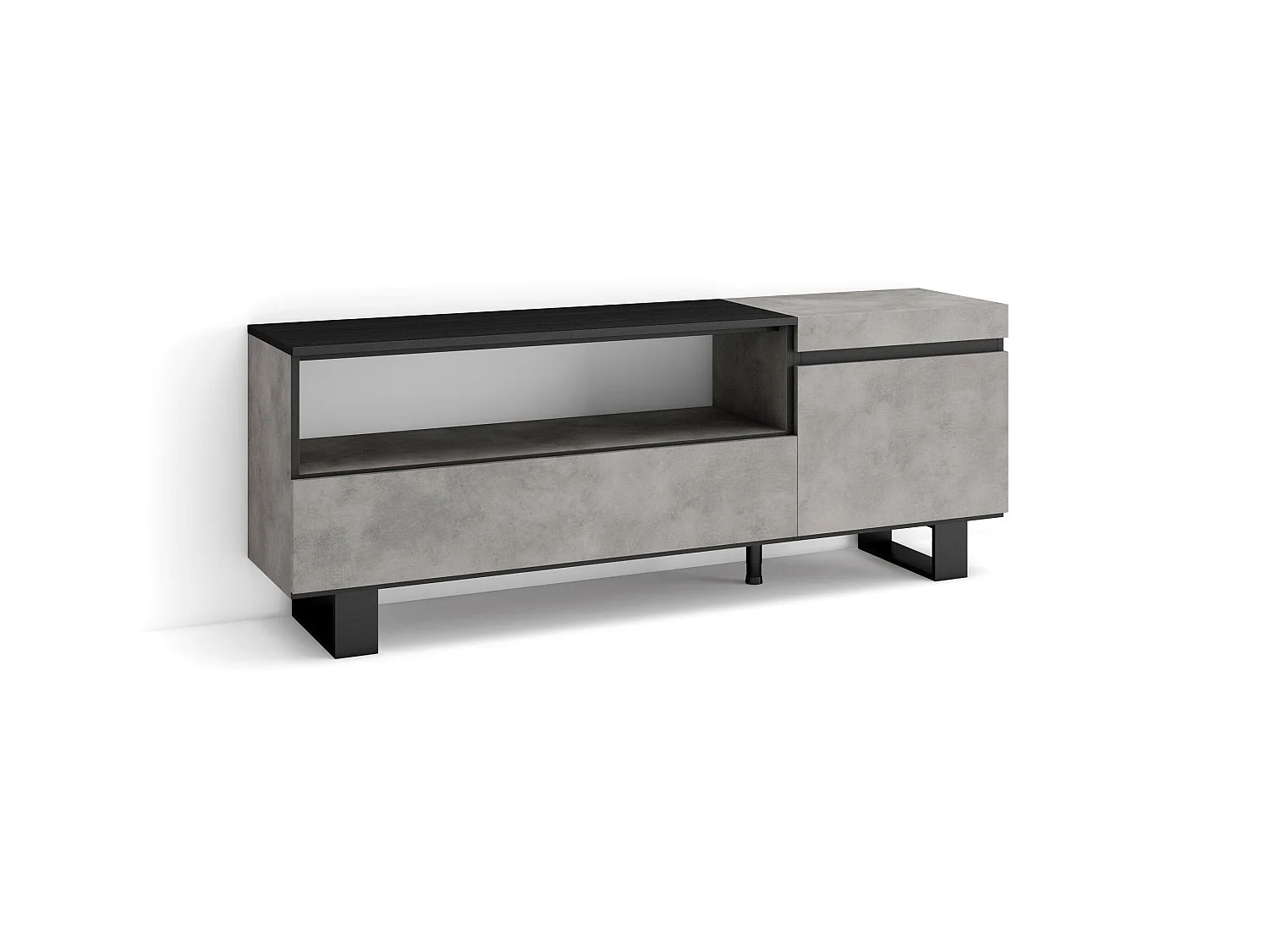 Meuble TV, Banc Télé, 150x35x57cm, Pour les TV jusqu'à 65", Design industriel, Ciment