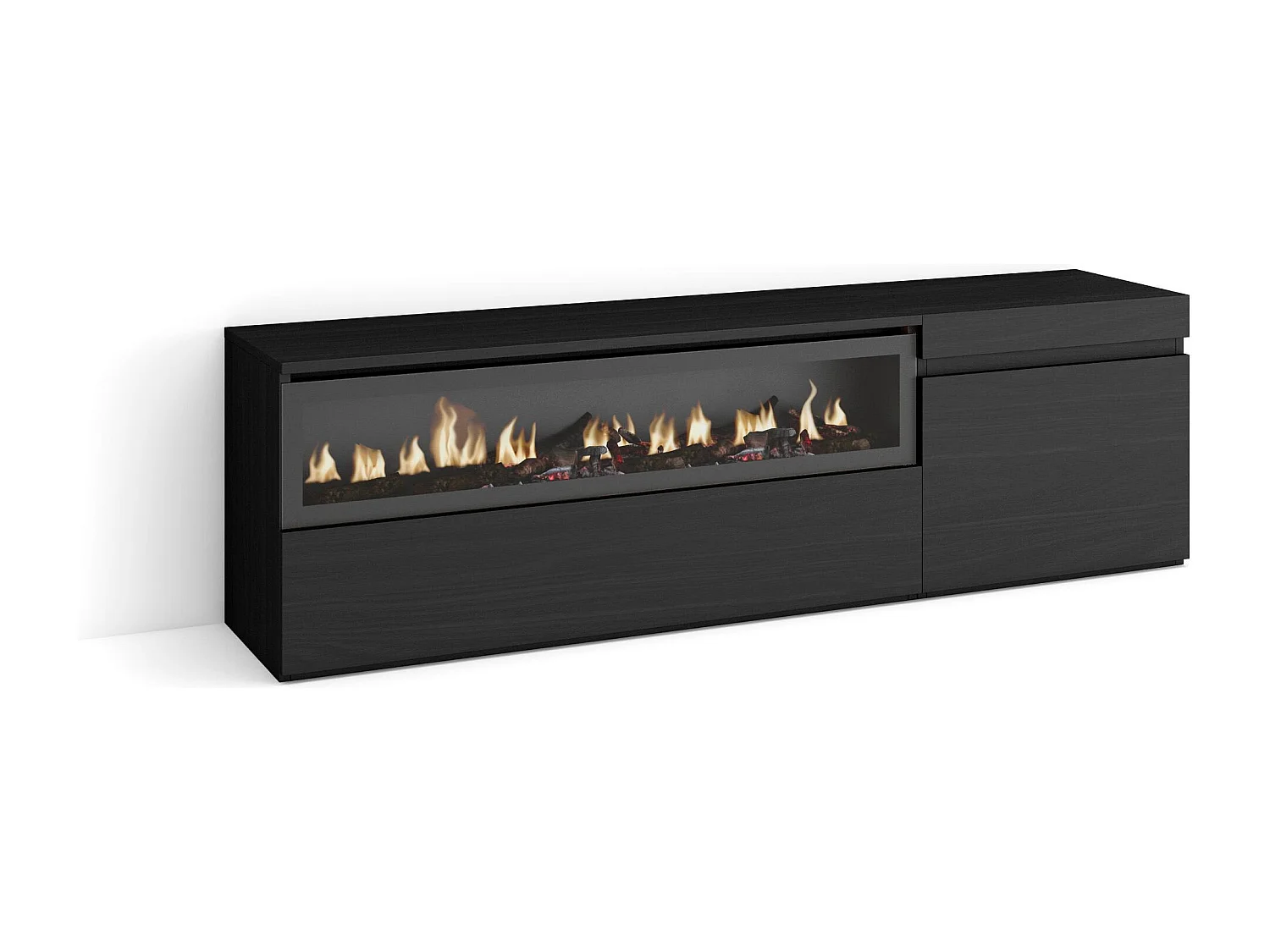 TV-Meubel, Lowboard, 150x35x45cm, Voor tv's tot 65", Elektrische haard, Zwart