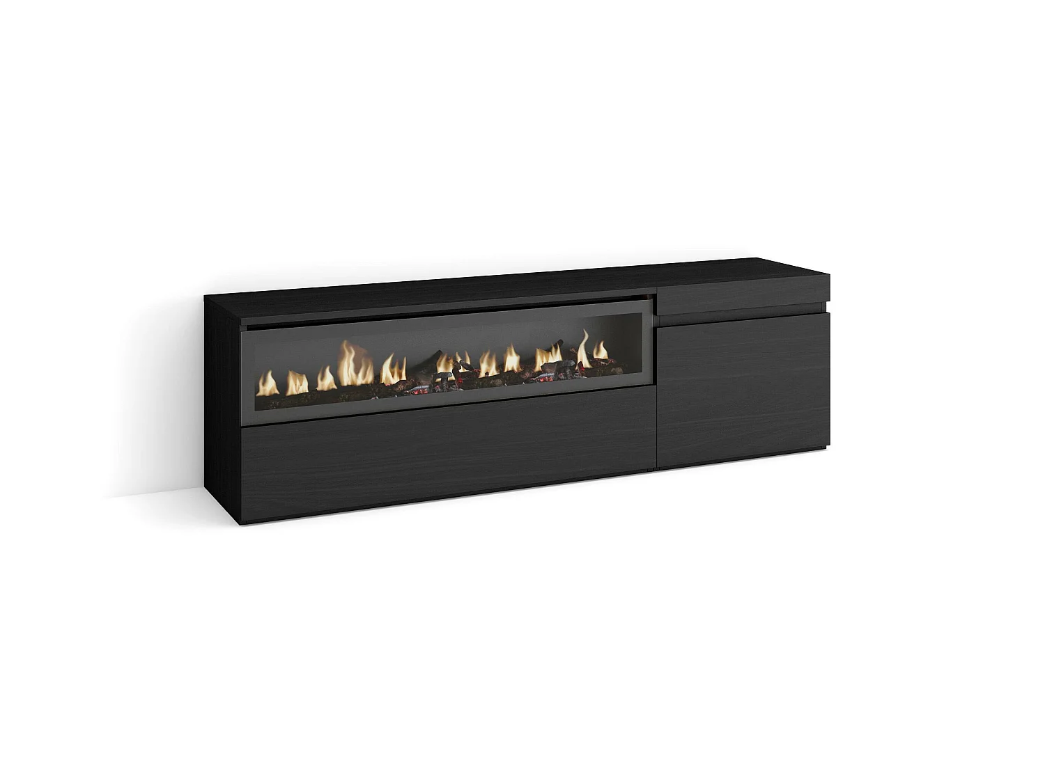 TV-Meubel, Lowboard, 150x35x45cm, Voor tv's tot 65", Elektrische haard, Zwart