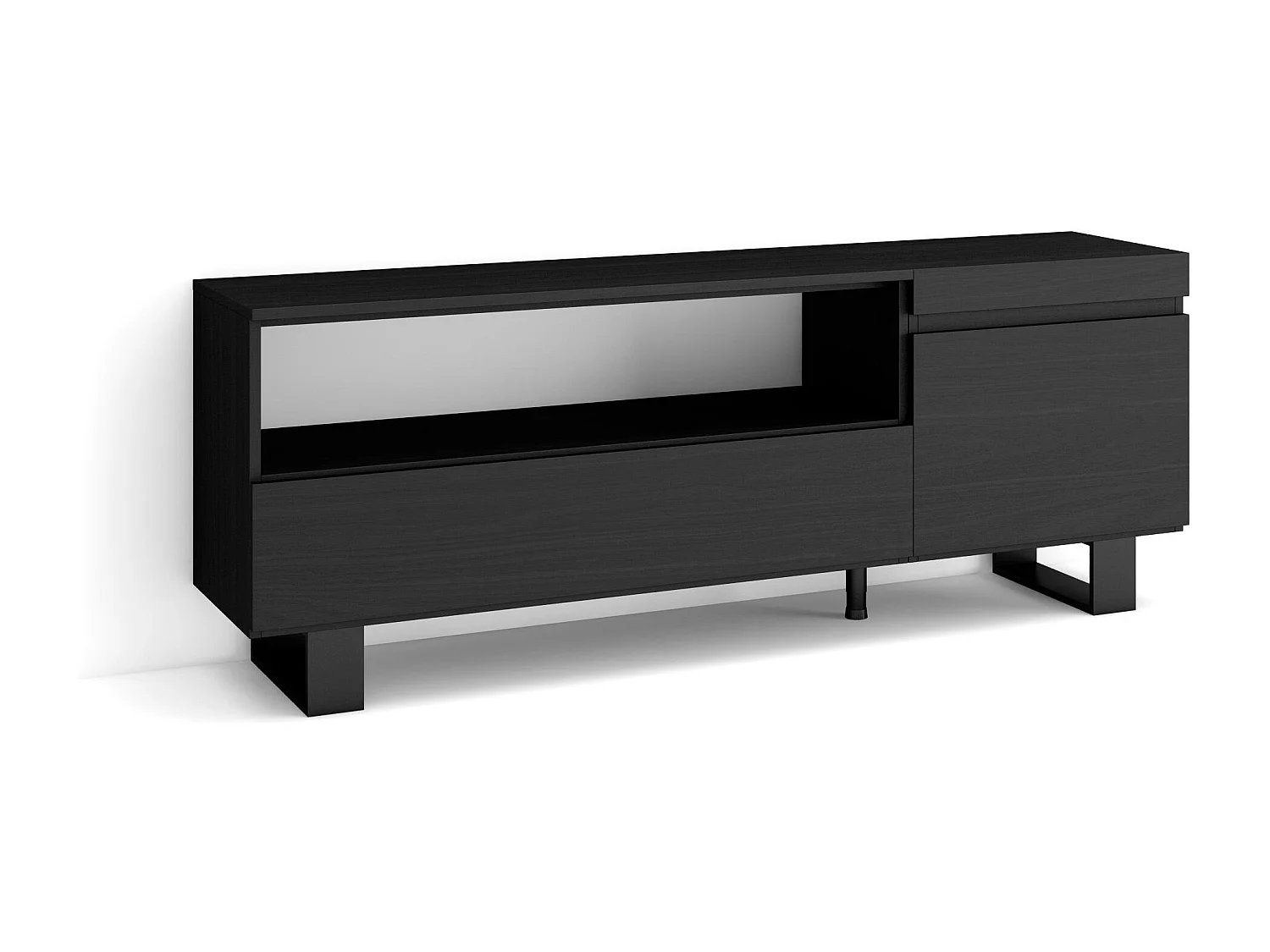 TV-Meubel, Lowboard, 150x35x57cm, Voor tv's tot 65", Industrieel design, Zwart