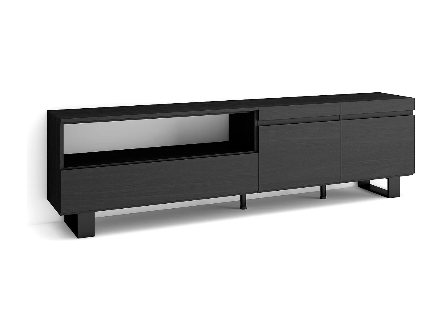 TV-Schrank, Lowboard, 200x35x57cm, Für TV-Geräte bis zu 80", Industriedesign, Schwarz
