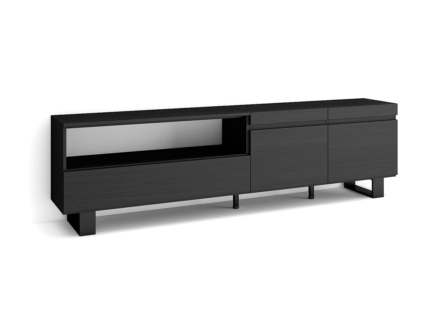 Meuble TV, Banc Télé, 200x35x57cm, Pour les TV jusqu'à 80", Design industriel, Noir