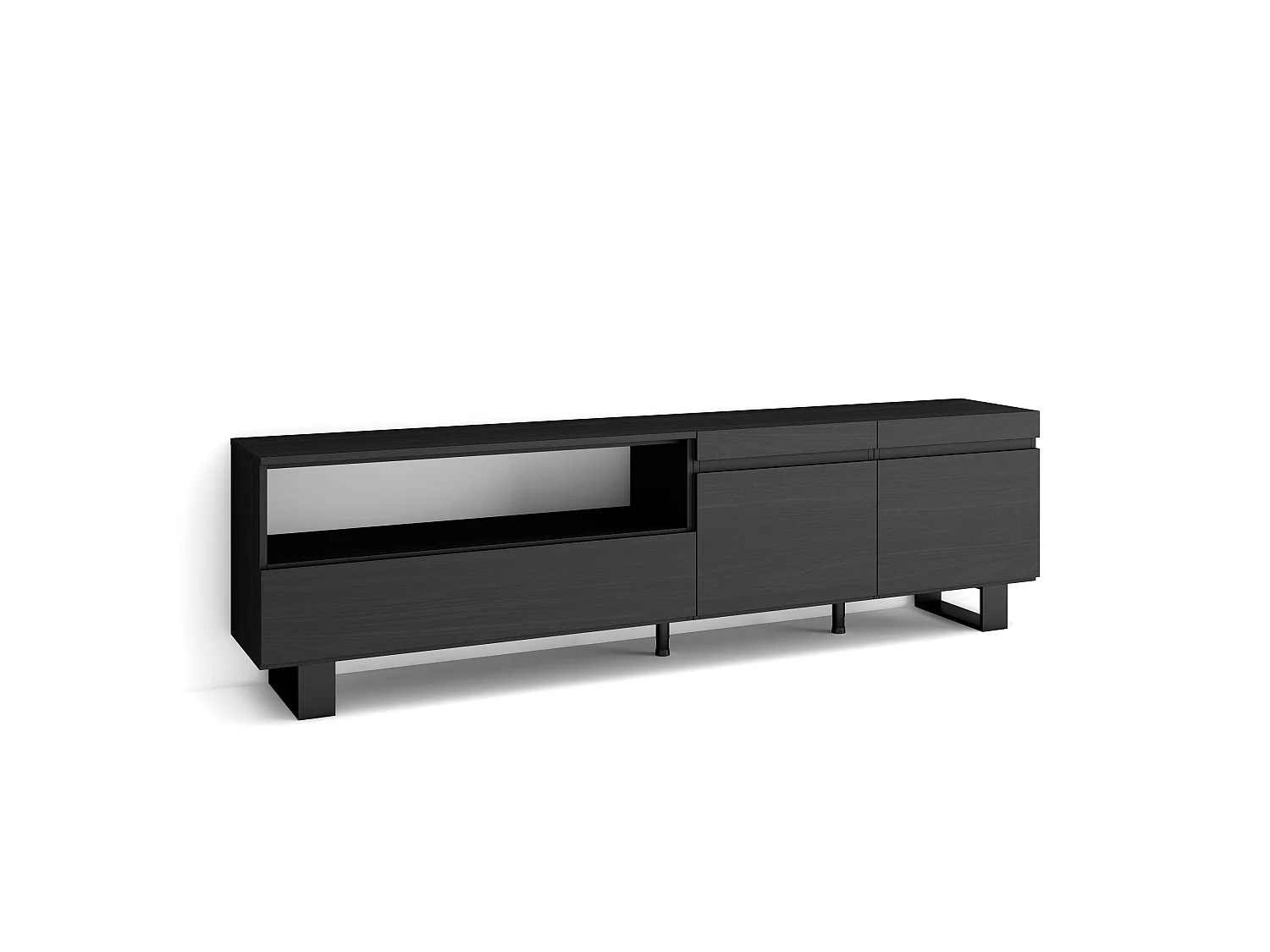 Meuble TV, Banc Télé, 200x35x57cm, Pour les TV jusqu'à 80", Design industriel, Noir