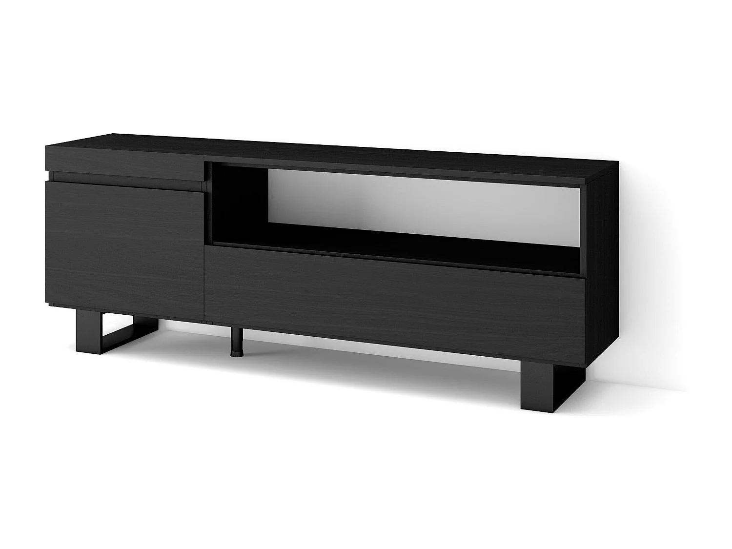 TV-Meubel, Lowboard, 150x35x57cm, Voor tv's tot 65", Industrieel design, Zwart