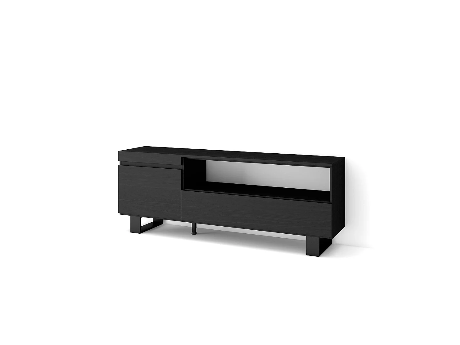 TV-Meubel, Lowboard, 150x35x57cm, Voor tv's tot 65", Industrieel design, Zwart